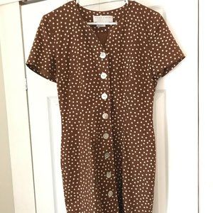 Vintage Brown Polka Dot Midi Dress